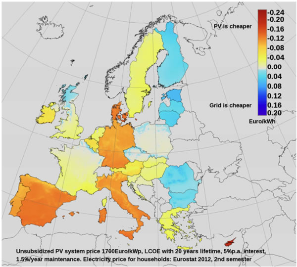 Mapa Europeo Electricidad Fotovoltaica